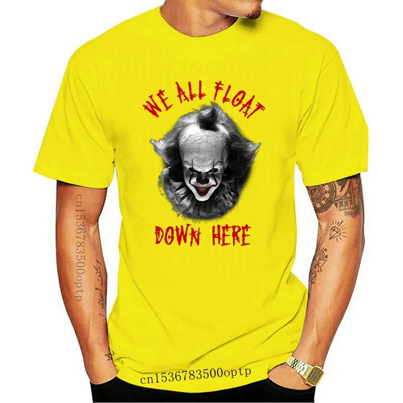 

New Horror Movie It T Shirt We All Float Down Here T-Shirt for Men Cotton Pennywise Tshirt Cool Short Sleeved Halloween Clown Te