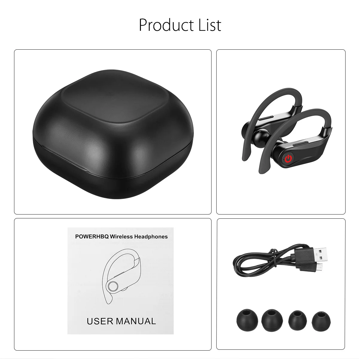 

Q62 PowerHQB Wireless V5.0 bluetooth Earphone Stereo Ear Hook Earbuds Sports Headset with LED Power Digital Display Charging Box