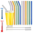 Стеклянный набор из боросиликатного стекла, разноцветные стеклянные соломинки для здоровых напитков для коктейлей, молочных коктейлей с кисточкой