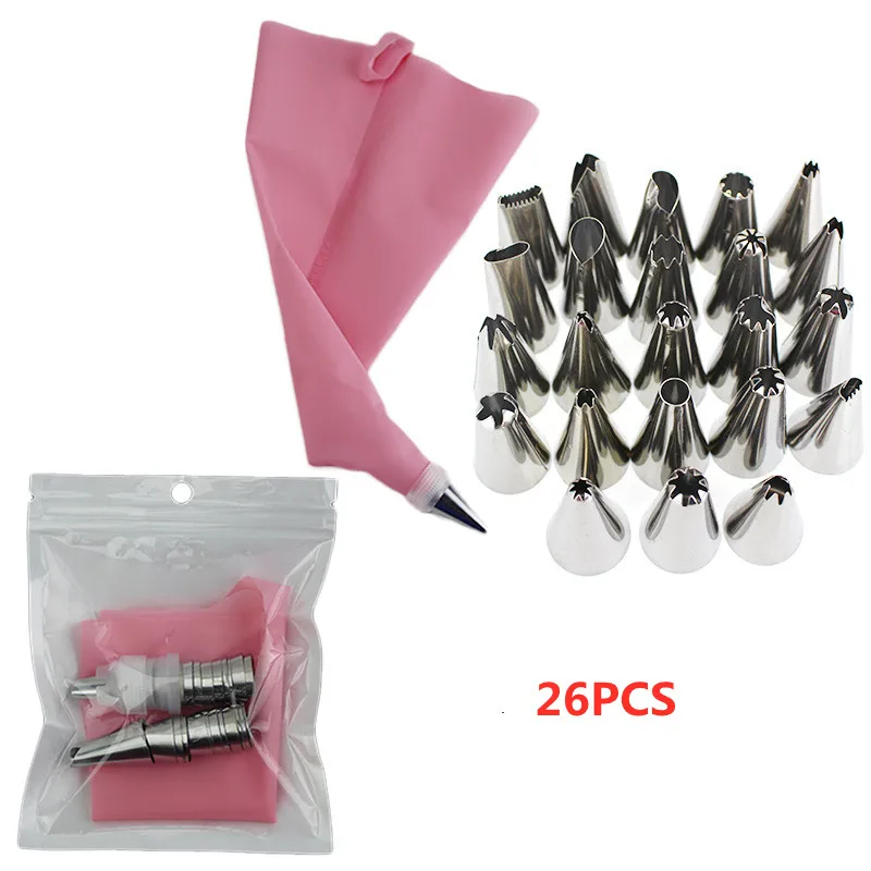 

26PCS Silicone Pastry Bag Tips Kitchen DIY Icing Piping Cream Reusable Pastry Bags+24 Nozzle Set Cake Making Decorating Tools