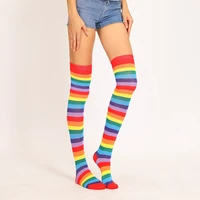 rainbow colour women socks spring and autumn pinkycolor medium solid stripe seven color for fashion girl stockings over the knee