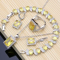 square 925 sterling silver jewelry yellow zircon jewelry sets for women earringspendantnecklaceringsbracelet
