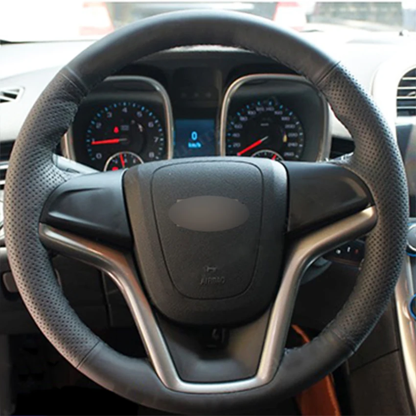 Прошитая вручную черная искусственная кожа Чехол рулевого колеса автомобиля для