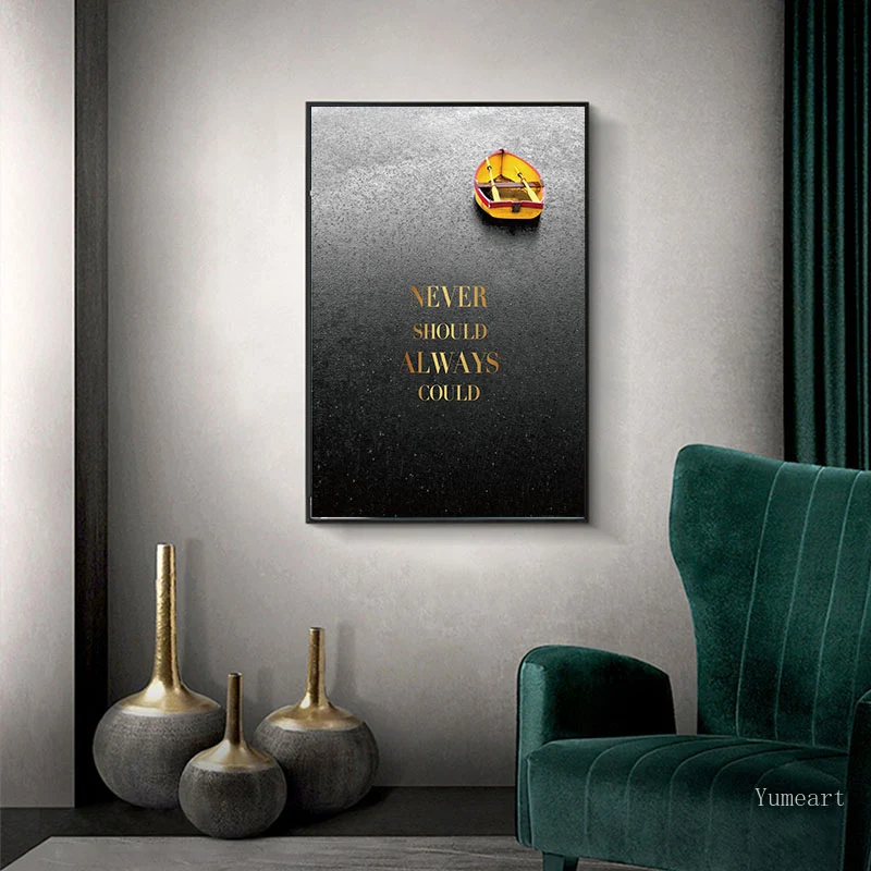 Современный плакат с желтым автобусом и лодкой морской принты черный белый