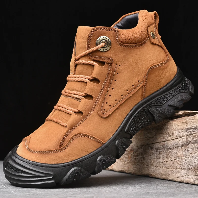 

Men's Climbing Shoes High Quality Genuine Leather Oxford Shoes Outdoor Hiking Vacation Casual Shoes Retro Men High-Top Shoes