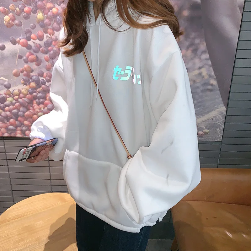

Fashion Reflective Womens Oversized Casual Hoodie Anime Sailor Moon Illuminate Drop Shoulder Sweatshirt Tops Hoddies for Teens