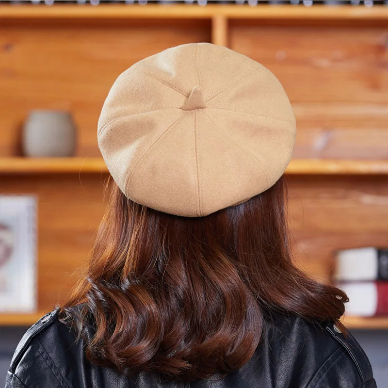 

2019 Winter Beret Hats Women Female Khaki Artist Painter Berets for Winter Western Style Wool Octagonal cap Beret Hats