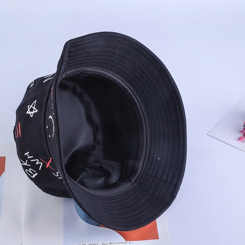 

The new 2021 summer hats black and white graffiti fisherman hat personality fashion lovers sun sun hat leisure han edition men's