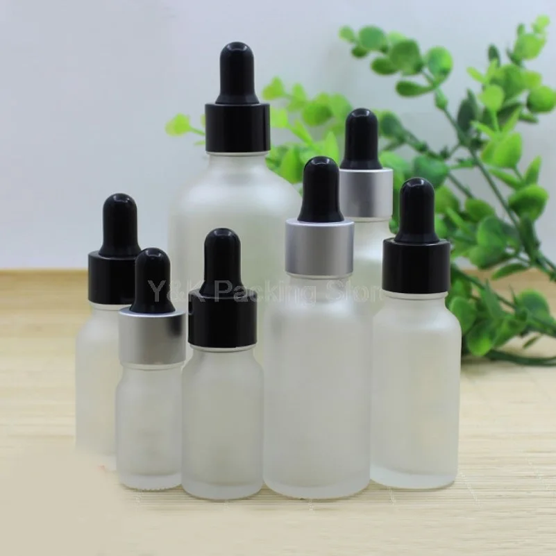 

10ml,15ml,30ml,50ml,100ml Frosted Clear Glass Dropper bottle,Empty Essential Oil Vials,Black,Matte silver collar Black rubber