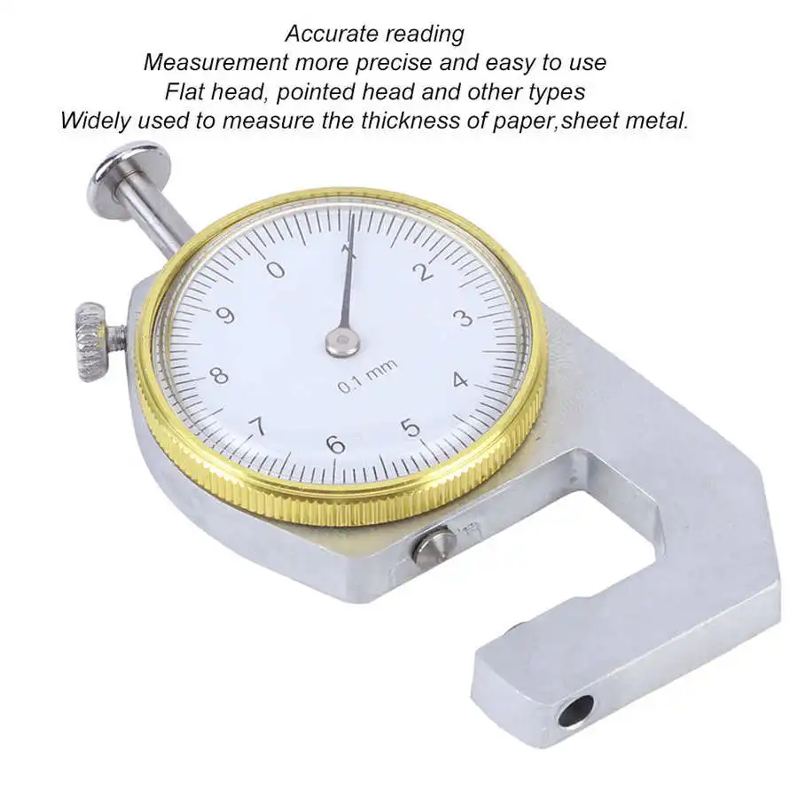 Портативный 0-10 мм Толщиномер Круглый циферблат точность серебристый