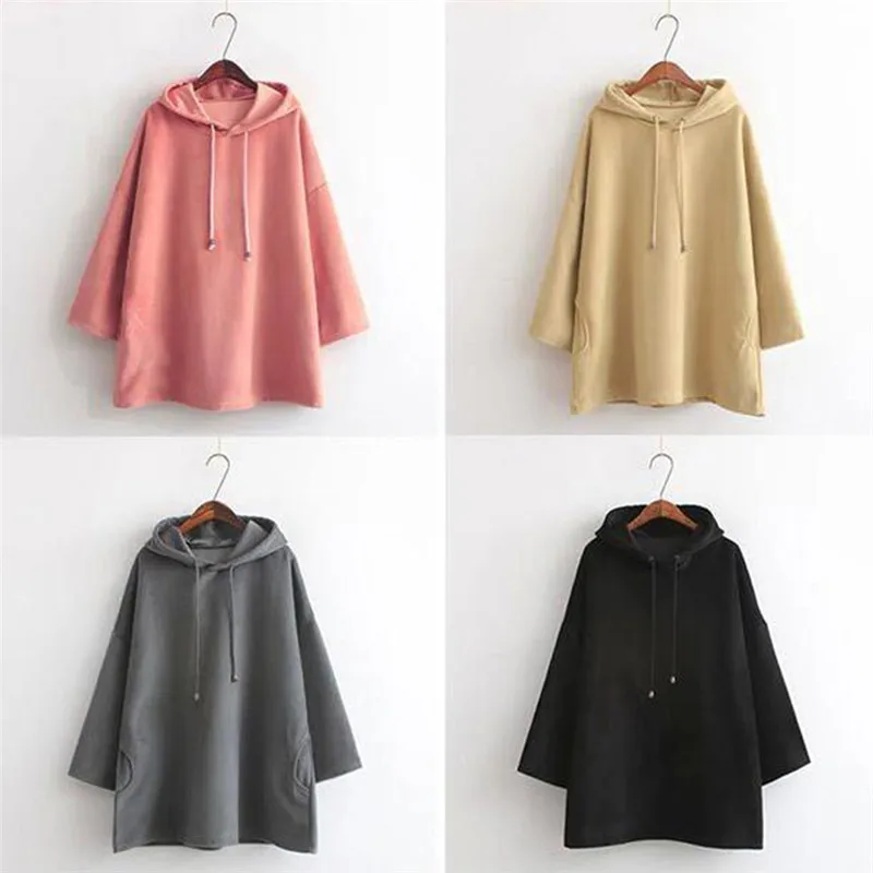 

2019 Fashion Sweatshirt Women Harajuku Style Loose Hoodies Females Solid Color Hooded Tops Womens Casual Pullovers