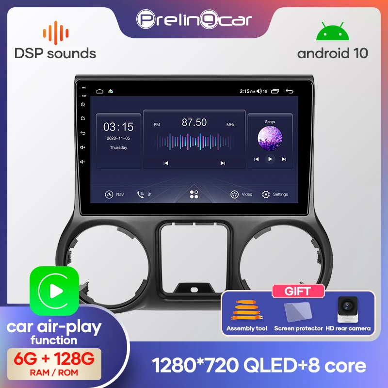 Prelingcar для Джип Вранглер 3 авто магнитолы До 4G+64G Android 10 8 ЯДЕР DSP Навигация GPS