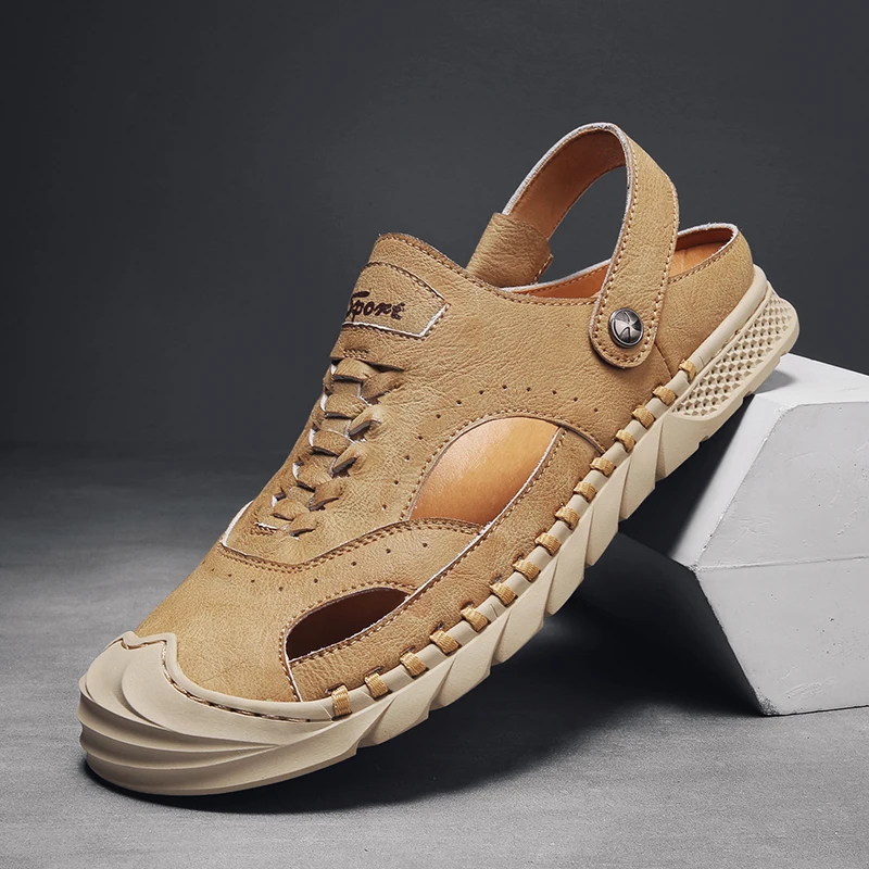 

2021 Summer New Men Sandals Fashion Leather Beach Sandals Outdoor Lightweight Non-Slip Roman Sandals Brand Wading Shoes Big Size