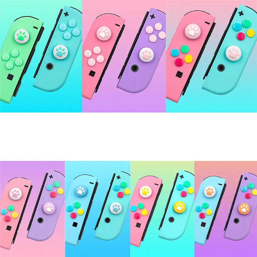 

2 Pcs Silicone Caps + 8 pcs Keycaps for Nintendo Switch Joy Con Cat Claw Joystick Thumb Stick Grip Cap Case