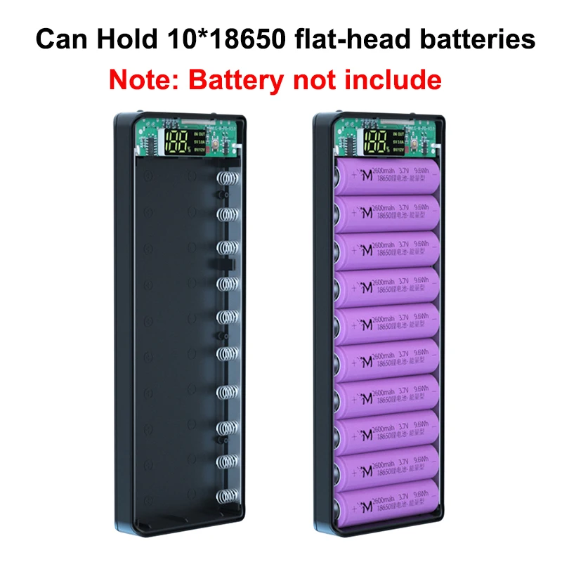 Съемный чехол для аккумулятора 10*18650 Корпус внешнего с двумя USB ЖК дисплей