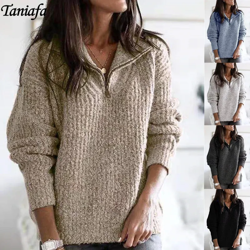 

Осенне-зимний модный женский пуловер на молнии, свитер, Повседневный свитер с длинными рукавами