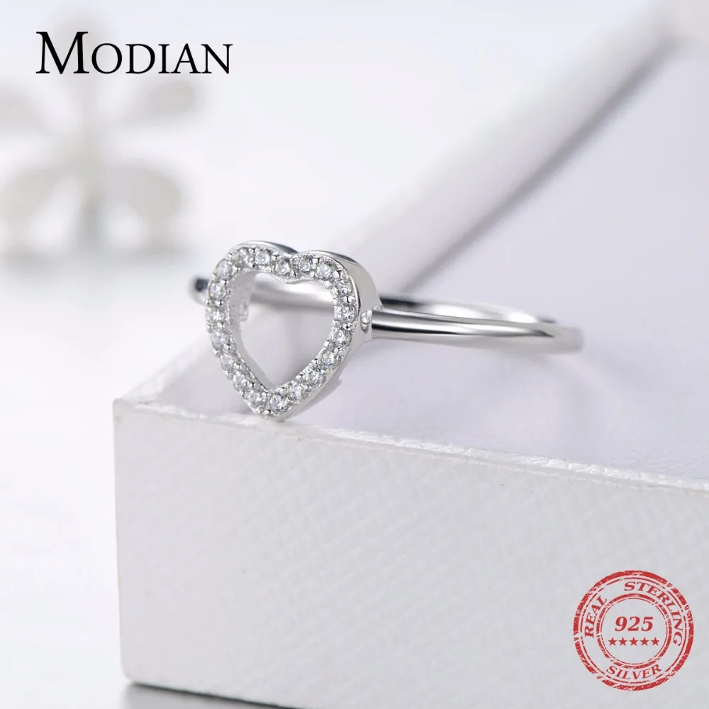 

Modian 2021 925 Sterling Silver Double Heart Stackable Fashion Cubic Zirconia Finger Ring For Women Wedding Engagement Jewelry
