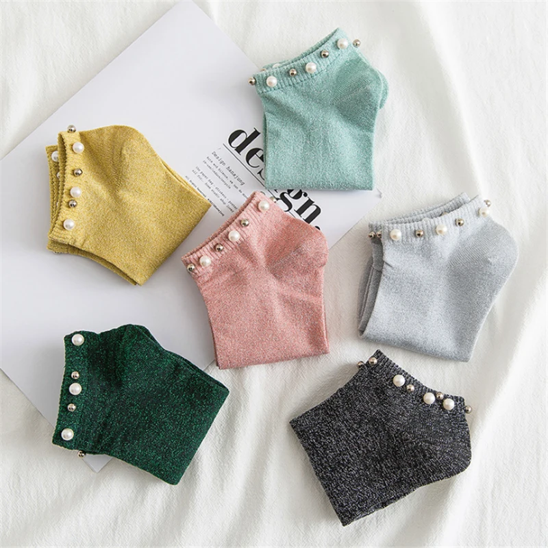 Summer Ankle Socks Women New Korean Japanese Style Designer Cotton Women Sock With Pearl Cute Harajuku Short Sock For Ladies