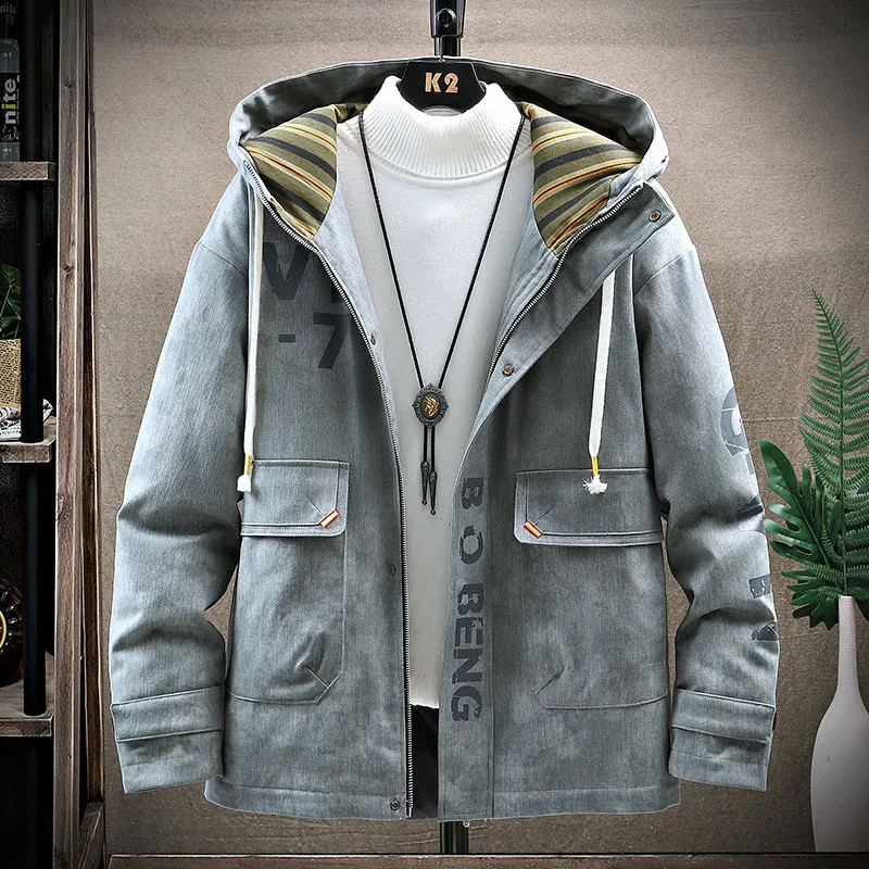 2021 New Men's Autumn and Winter Printing Casual Fashion Loose Thick Tooling Short Padded Jack