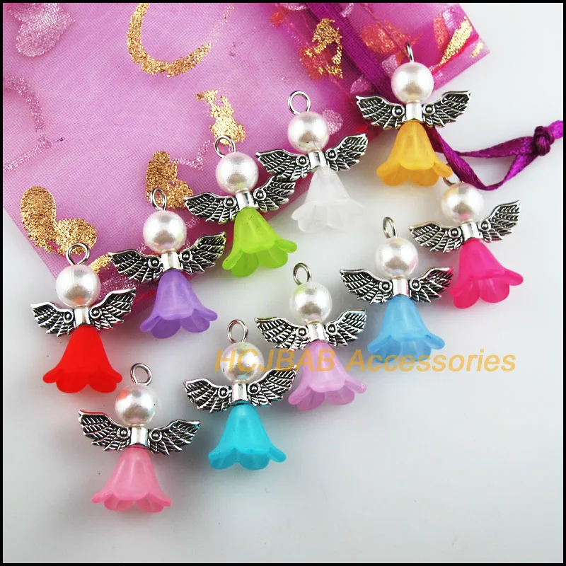 

20 New Dancing Angel Charms Mixed Acrylic Tibetan Silver Wings Pendants 21.5x26mm