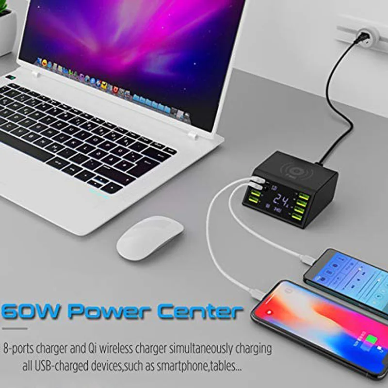 

Multi 8 Port Lcd USB Qi Wireless Charger For Iphone X 8 Plus Quick Charge 3.0 Fast Charger For Samsung S10 S9 Xiaomi