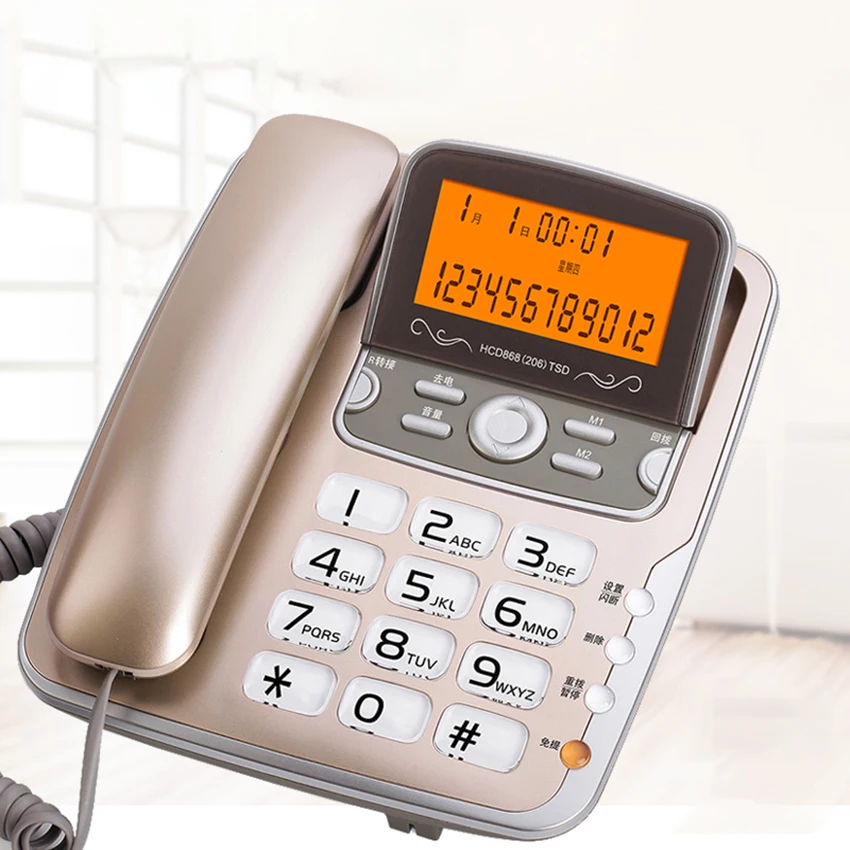corded phone landline with large screen flip backlight auto ip call transfer desktop telephone for office home gold white free global shipping