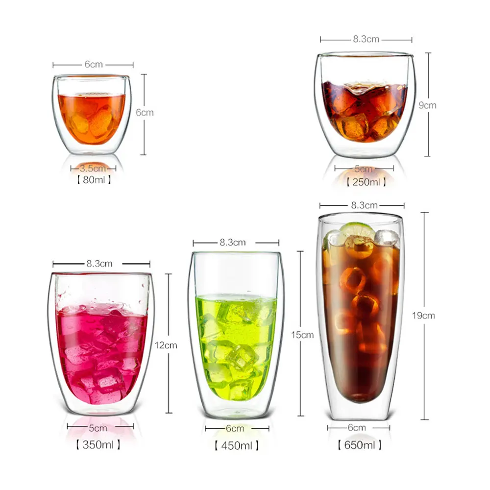 Milk Beer Container Tea Cup Coffee Mugs Glass 80-600ml Dining Bar Glassware Drinks Clear Double Wall | Дом и сад