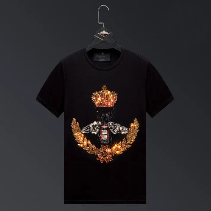 

Футболки пчелиная Корона Стразы мужские и женские мужские топы уличная одежда с круглым вырезом тонкие футболки с коротким рукавом мужские...