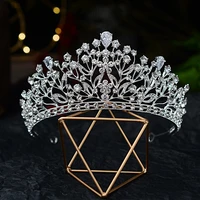 baroque luxury silver color crystal leaf bridal tiaras crown rhinestone pageant diadem crowns hairbands wedding hair accessories