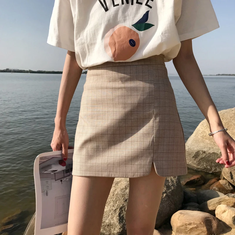 Юбки Женские повседневные тонкие розовые клетчатые юбки Kawaii с высокой талией Мини женские s корейский стиль Женский брелок для ключей в стиле ретро универсальные простые