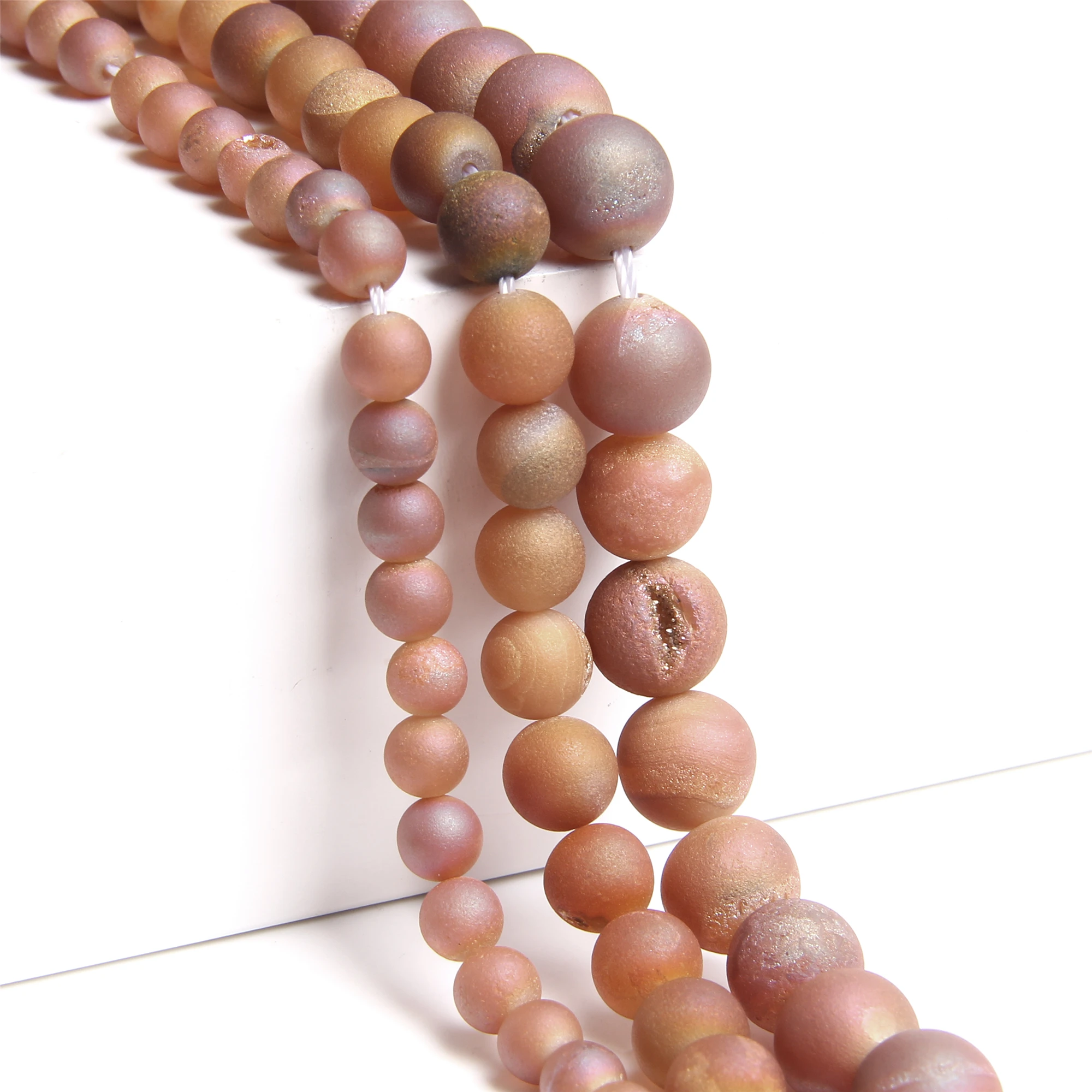 Оранжево-красный с металлическим покрытием Drusy Агат Камень круглые бусины на