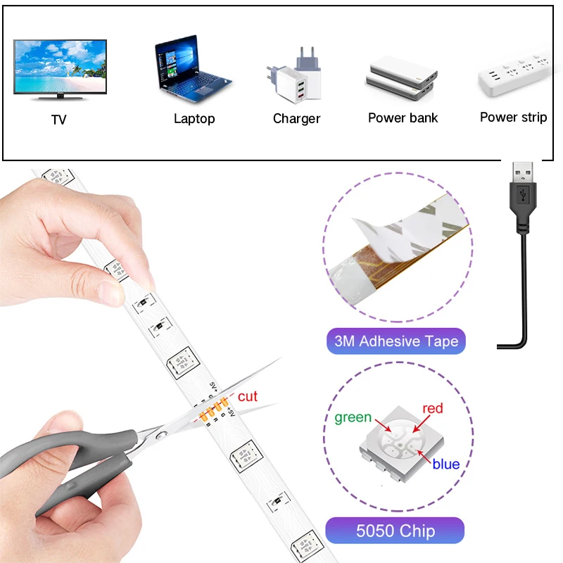 светодиодная лента USB RGB светидиодная лампа 2 м 5 10 30 Светодиодная гибкая ток В/12 В 20
