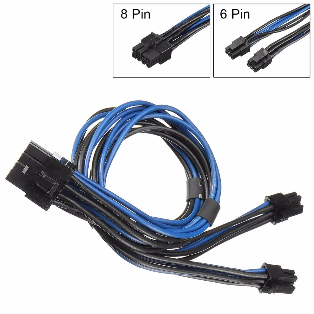 

18AWG Power Supply Adapter Cord Splitter Cable Dual Mini 6 Pin Male To 8 Pin PCI-e Y For Mac Pro Graphics Video Card 30CM