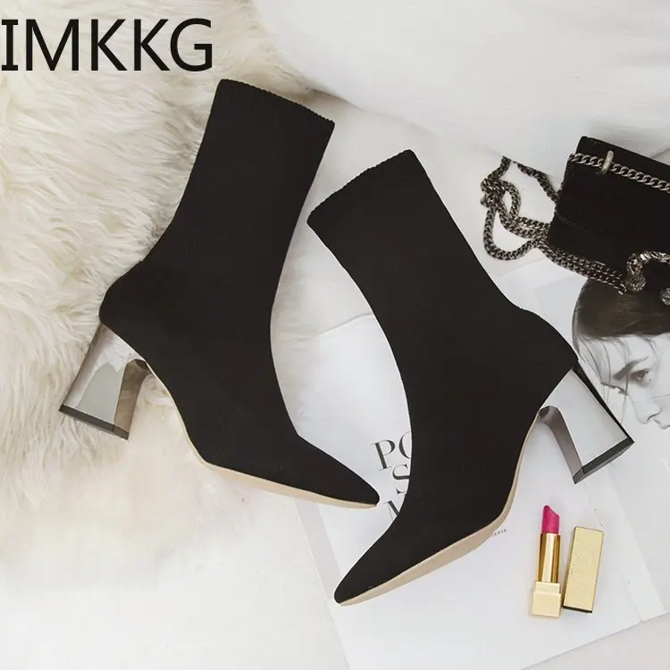 Женские черные ботильоны носки сезон весна осень 2019 эластичные ботинки женская