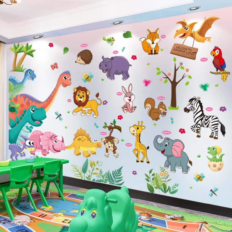 

[shijuekongjian] Cartoon Dinosaurs Wall Stickers DIY Animal Stars Mural Decals for Kids Rooms Baby Bedroom Home Decoration