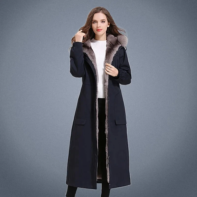 2021 New High-Quality Faux Fur Coat Winter Women's Coat Hooded Imitation Rabbit Fur Grass Detachable Overcome Warm Coat Female