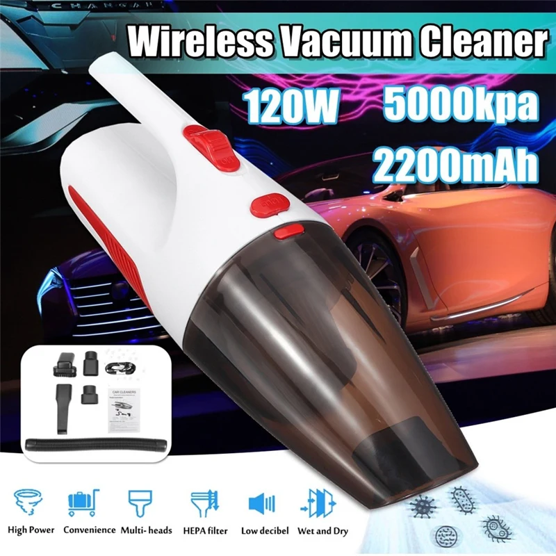 

Car Wireless Vacuum Cleaner 120W 5000kpa Strong Power Portable Rechargeable Car Vacuum Cleaner DC 12 Volt Wet/Dry Auto Home