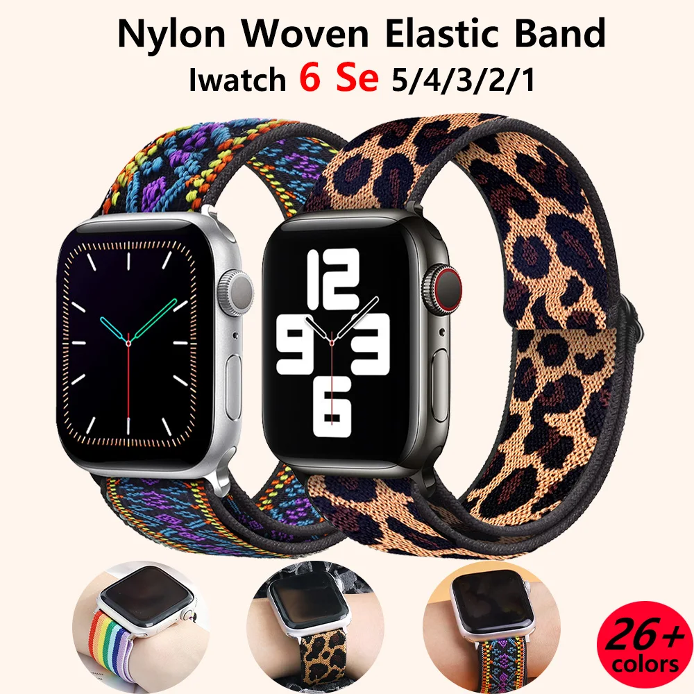 

Мягкая и удобная нейлоновая петля, эластичная Пряжка, ремешок для Apple watch 38 мм 42 мм, серия 6 SE 54321, ремешок для iWatch, богемная оплетка 44 мм