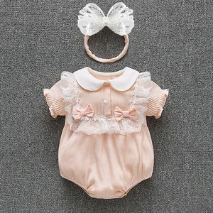 Summer Short Sleeve Newborn Baby Girl Rompers Princess Lace Girls Jumpsuit Clothes in India