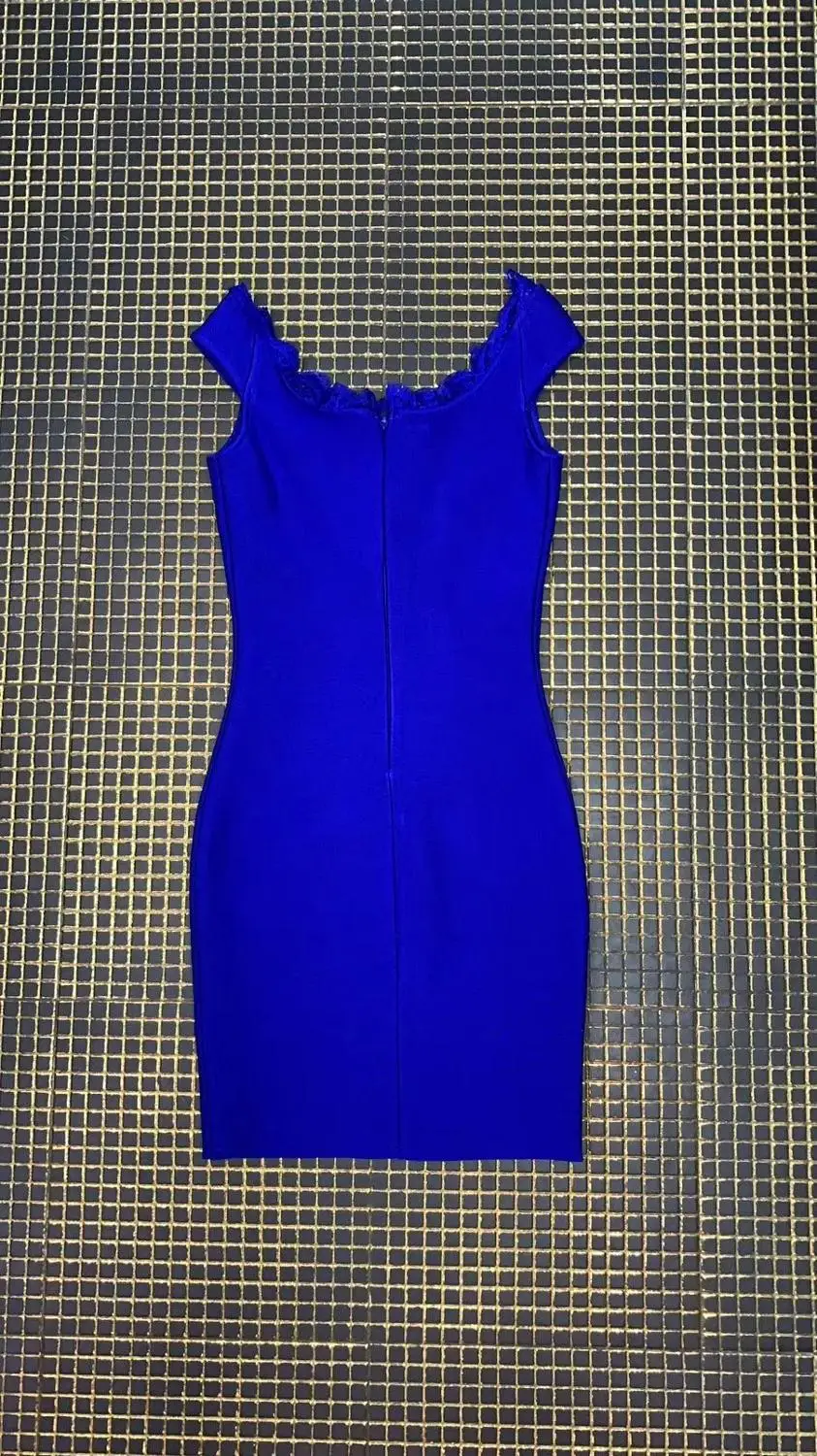 

2019 New Women blue v neck sleeveless Celebrity evening party bodycon bandage dresses wholesale