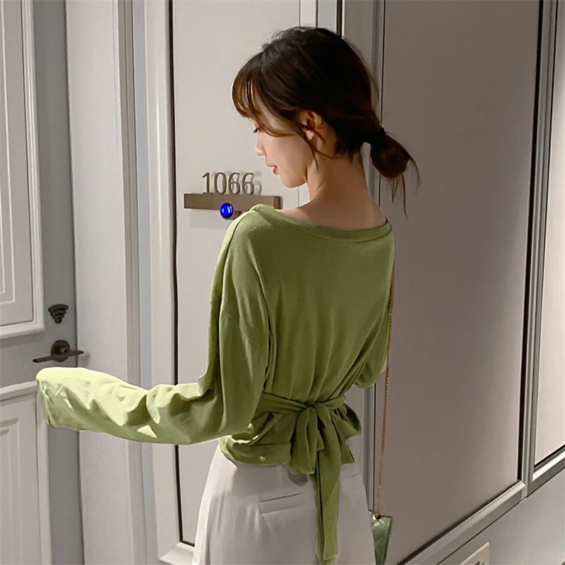 Шикарные Модные женские топы на шнуровке футболки однотонные с коротким рукавом