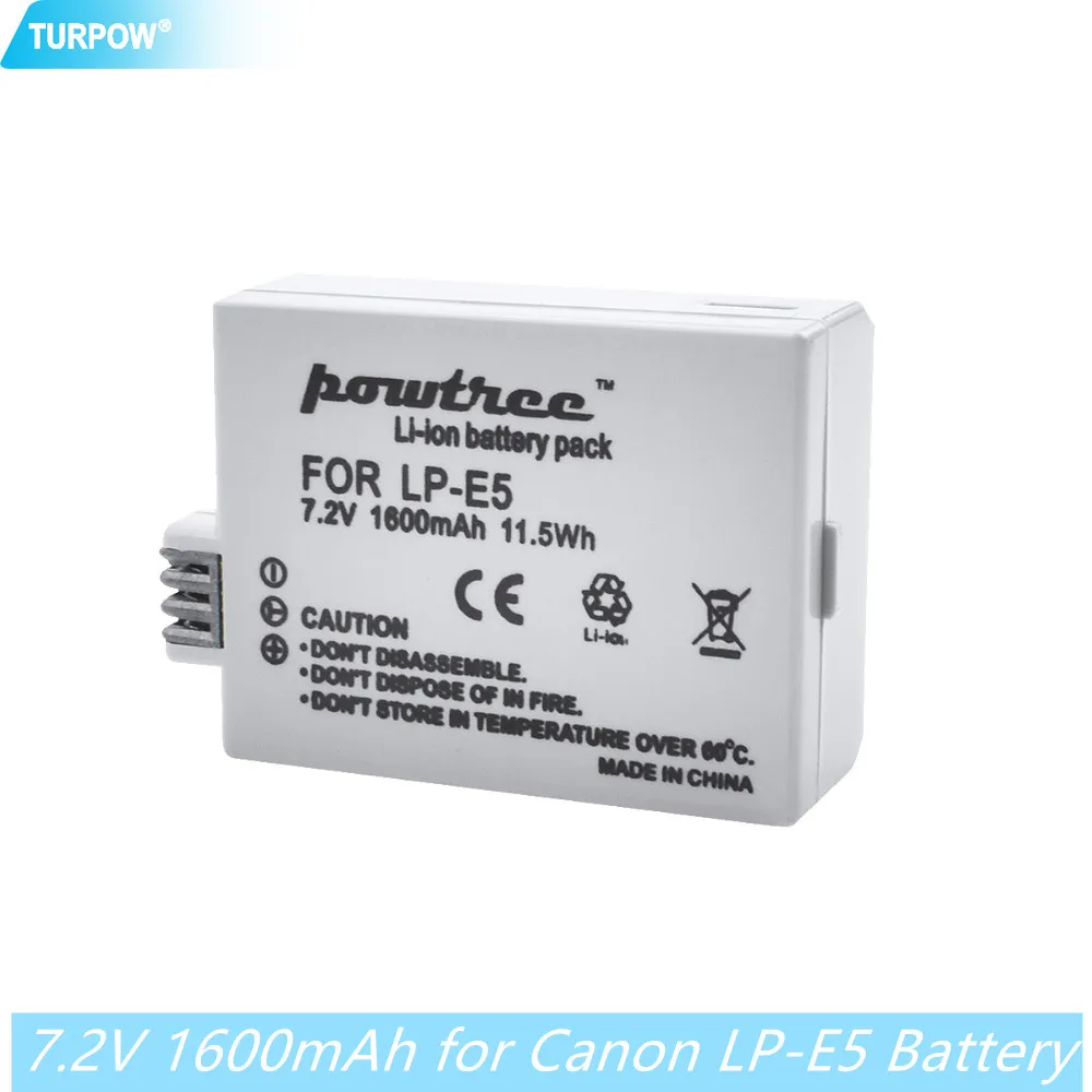 

Turpow 7.2V LP-E5 Battery 1.6Ah for Canon EOS Rebel XS, Rebel T1i, Rebel XSi, 1000D, 500D, 450D, Kiss X3, Kiss X2, Kiss F, LPE5