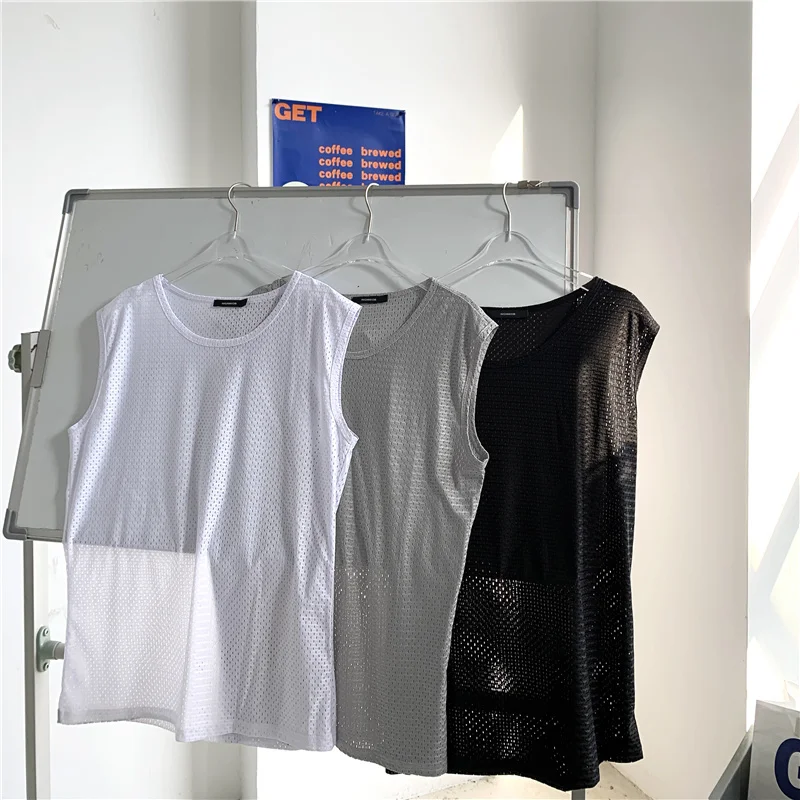 

Summer Vest Men's Fashion Solid Color Casual Breathable Sleeveless T-shirt Men Streetwear Loose Track Vest Mens T-shirt M-2XL
