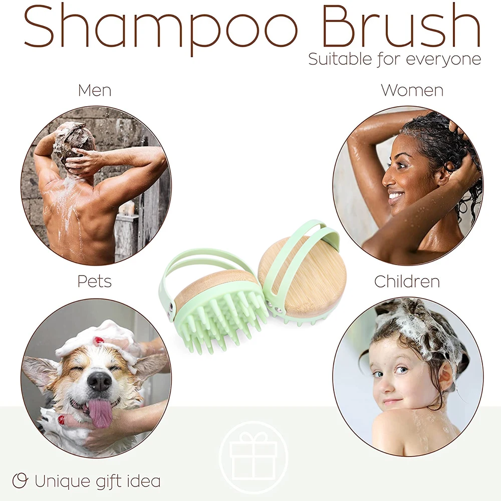 2-в-1 Массажер Для Головы Мягкая Силиконовая Деревянная Щетка Расческа Шампуня