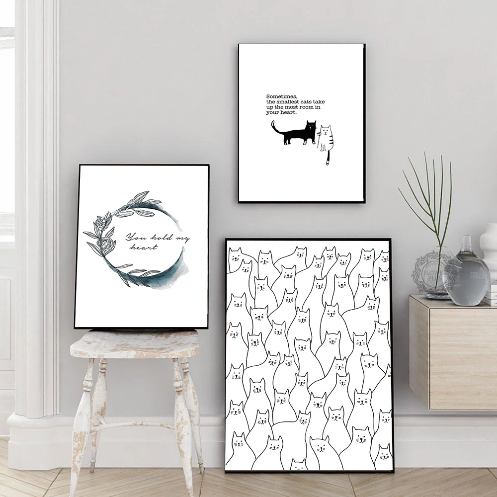 Скандинавский мультфильм абстрактная линия белые кошки Рисование картина