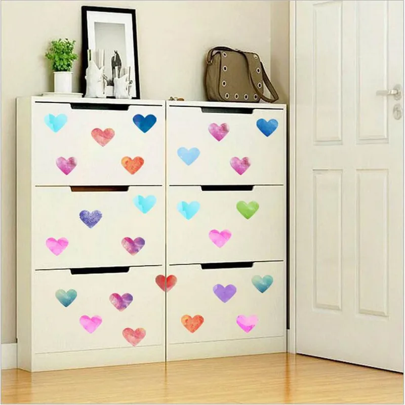 

1PCS New Vinyl Watercolor Love Wall Stickers For Kid's Bedroom Hand-Painted Nordic Style Ins Cabinet Decoration Stickers 30*24c