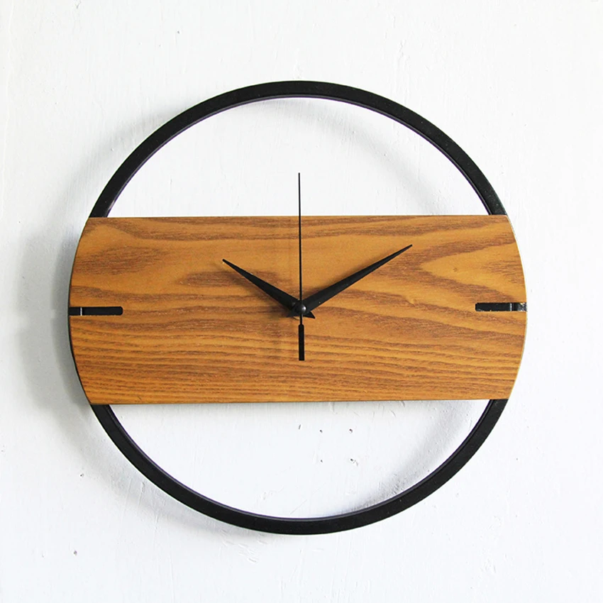 Винтажные металлические + сплошная деревянная стена часы круглые современного
