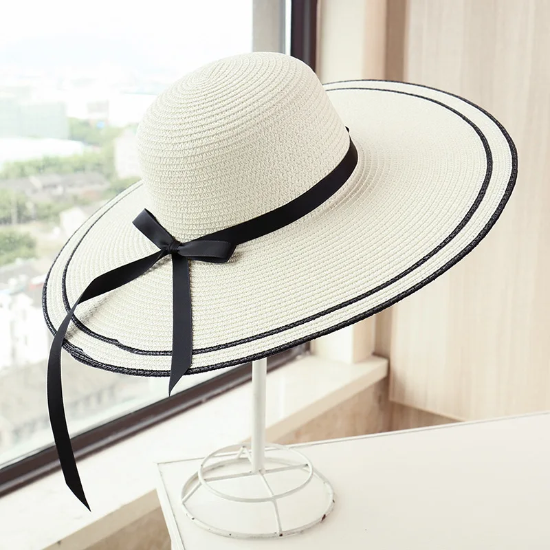 

Women's Summer Oversized Brim Sun Hat Fashion Sweet Seaside Beach Hat Foldable Outing Sunshade Sunscreen Straw Hat Wholesale