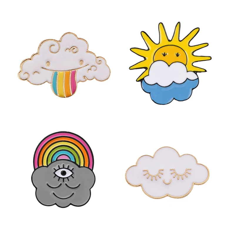 Погода знак забавная брошь Радуга язык Белое Облако улыбка солнца глаза темных