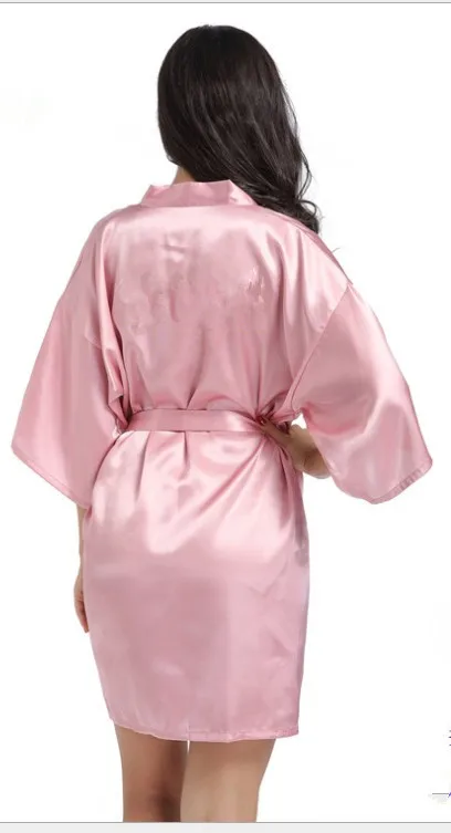 Дешевая атласная Халат для женщин кимоно для невесты robe Короткие Свадебные вечерние свадебный подарок подружки невесты темно-розовый кимоно халаты